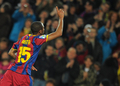 10-11スペイン1部リーグ第27節、FCバルセロナ（FC Barcelona）対レアル・サラゴサ（Real Zaragoza）。前半43分に先制点を決め歓喜するFCバルセロナのセイドゥ・ケイタ（Seydou Keita、2011年3月5日撮影）。(c)AFP/LLUIS GENE