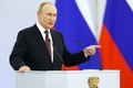 ロシア・モスクワの大統領府（クレムリン）で行われたウクライナ4州を正式併合する式典で、演説するウラジーミル・プーチン大統領（2022年9月30日撮影）。(c)Dmitry ASTAKHOV / SPUTNIK / AFP
