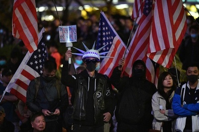 香港で米国に謝意示す集会 「人権・民主主義法」の成立受け