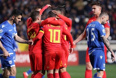 ベルギー快勝、代表100試合のアザールが得点 欧州選手権予選