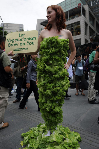 PETA、レタスドレスで「菜食主義」の訴え マレーシア