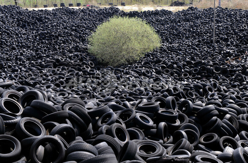 フランスの田園に廃タイヤの山