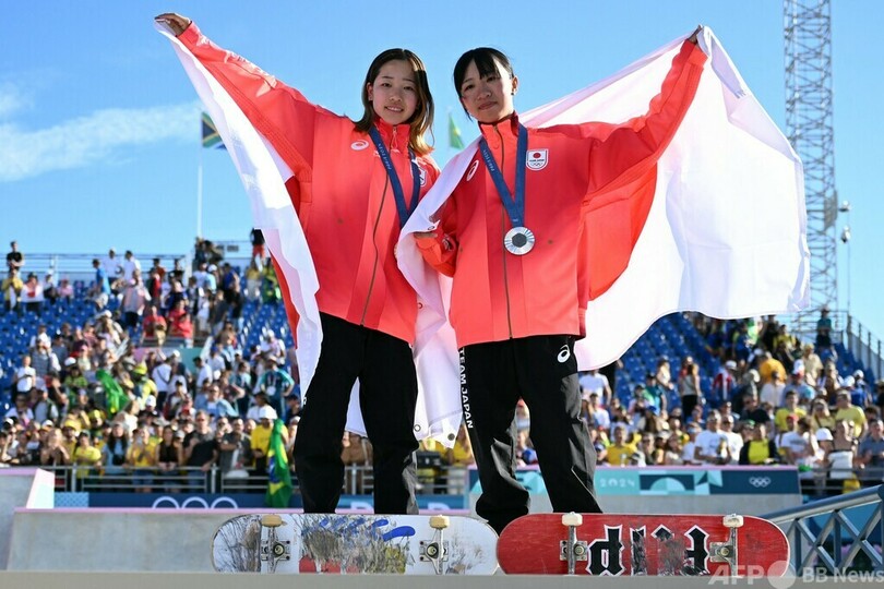 14歳吉沢恋が金、15歳赤間凛音が銀 パリ五輪スケボー女子ストリート 