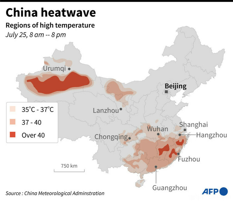 中国で猛暑、最高気温41度
