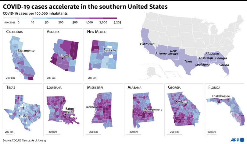 テキサス州、経済再開を中断 米国でコロナ感染急増