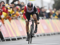 リオデジャネイロ五輪、自転車男子個人タイムトライアル。フィニッシュするファビアン・カンチェラーラ（2016年8月10日撮影）。(c)AFP/Eric FEFERBERG