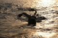 ヨルダンからからイスラエルまで死海を泳いで渡る人（2016年11月15日撮影）。(c)AFP/Gali TIBBON