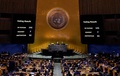 国連（UN）総会で行われた、ロシア軍のウクライナからの即時撤退を求める決議案の投票結果を映す掲示板（2023年2月23日撮影）。(c)TIMOTHY A. CLARY / AFP