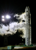 ロシアの火星探査機「フォボス・グルント（Phobos-Grunt）」を積んでカザフスタンのバイコヌール（Baikonur）宇宙基地から打ち上げられるゼニト2SB（Zenit-2SB）ロケット（2011年11月9日撮影）。(c)AFP
