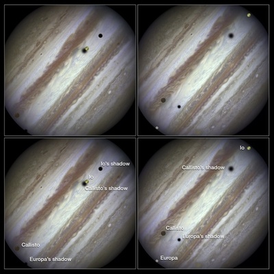 木星を背景に3衛星が「共演」、ハッブル望遠鏡が撮影