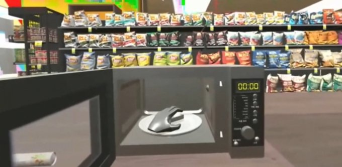 VR機器の中のコンビニでの職業訓練の様子（写真=ユーコンクリエイティブ）