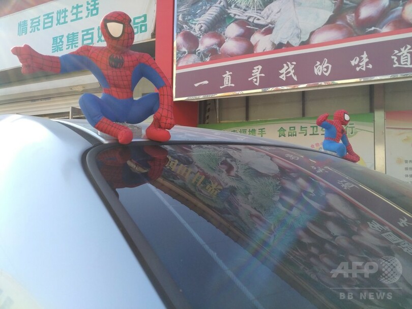 車の上にスパイダーマンを飾るのは「違法行為」　中国・山東省警察