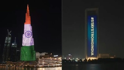 動画：コロナ大流行のインドに「連帯」 UAEでライトアップ