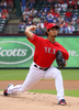 12MLB、テキサス・レンジャーズ（Texas Rangers）対ロサンゼルス・エンゼルス・オブ・アナハイム（Los Angeles Angels of Anaheim）。先発登板するテキサス・レンジャーズのダルビッシュ有（Yu Darvish、2012年9月30日撮影）。(c)AFP/Getty Images/Rick Yeatts