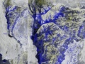 パキスタン南部の洪水被害を捉えた衛星写真。右は、デラムラードジャマリとラルカナの間の地域を拡大した画像。青と黒の部分が水没した地域を示している。欧州宇宙機関（ESA）提供（2022年8月30日撮影）。(c)AFP PHOTO / HANDOUT /European Space Agency (ESA)