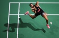 バドミントン、BWFワールドスーパーシリーズファイナルズ、女子シングルス準決勝。リターンを打つキャロリーナ・マリン（2015年12月12日撮影）。(c)AFP/MARWAN NAAMANI