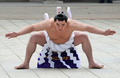 奉納土俵入りを披露する横綱日馬富士（Harumafuji、2014年1月8日撮影）。(c)AFP/Toru YAMANAKA