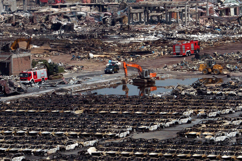中国 天津爆発事故現場に雨 広がる汚染への不安 写真5枚 国際ニュース Afpbb News