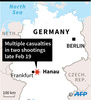 銃撃事件が起きたドイツ西部ハーナウの位置を示した図。(c)AFP
