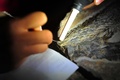 魚竜類化石の修復作業を行う地質研究員（2018年10月24日撮影）。(c)CNS/劉康