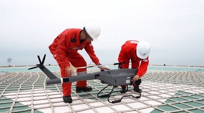 中国 海上油田で初のドローンの大規模応用