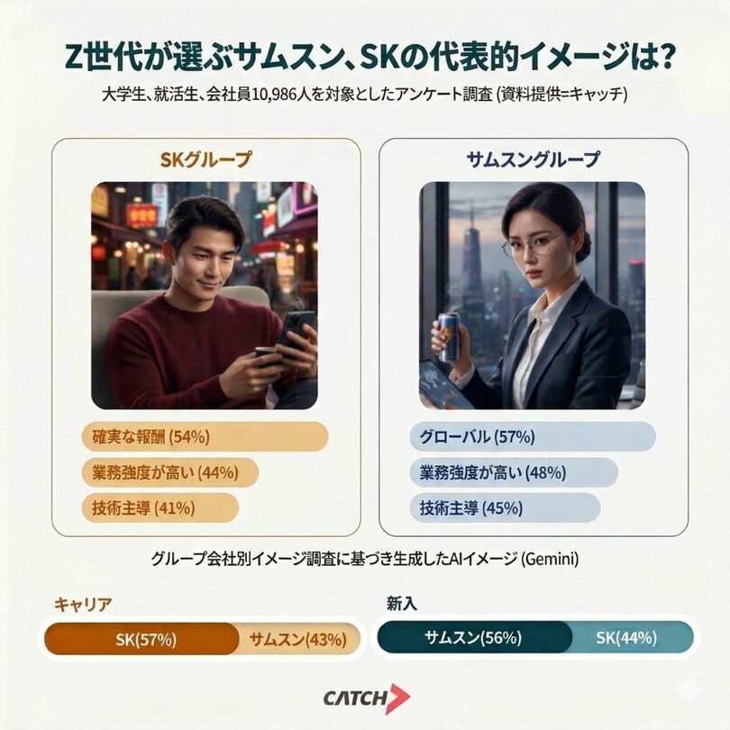 進学社キャッチが調査したサムスン、SKに対する認識の結果をもとに作成したAI画像＝Gemini生成(c)KOREA WAVE