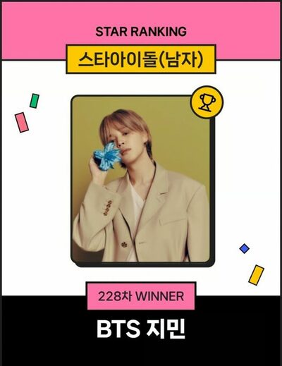 BTSのジミン、韓国の男性アイドル投票で228週連続1位