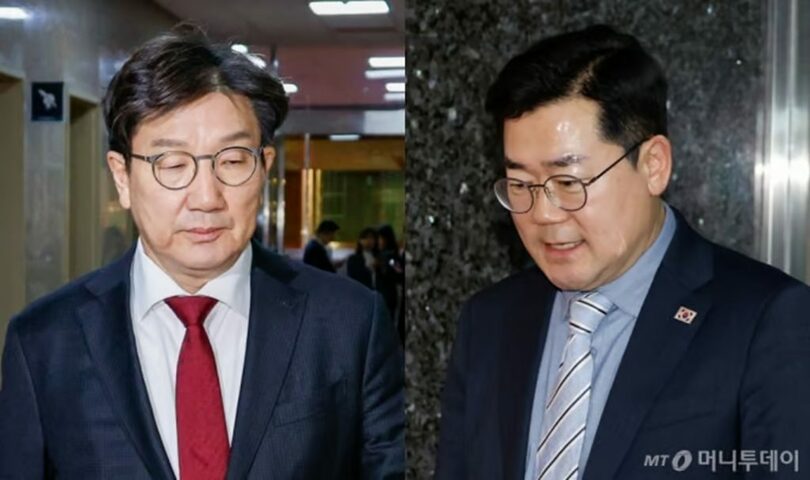 国民の力のクォン・ソンドン院内代表（左）と共に民主党のパク・チャンデ院内代表(c)MONEYTODAY