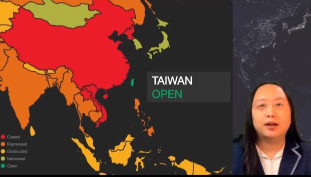 米主導の会議にタン氏が参加したが、発表途中で映像が消され、声だけになった。当時の映像キャプチャ写真(c)NEWSIS