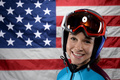 2014年ソチ冬季五輪に向けて行われた米オリンピック委員会（US Olympic Committee、USOC）のポートレート撮影会で、ポーズを取るスキージャンプ女子のサラ・ヘンドリクソン（Sarah Hendrickson、2013年4月23日撮影）。(c)AFP/Getty Images/Harry How