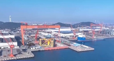 中国初の深海・遠海での浮体式洋上風力発電施設の主体部分が完成