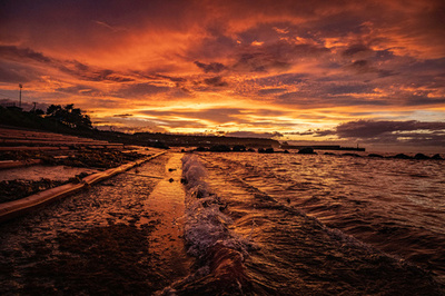 Sun sets on Hashikami, Aomori seashore