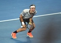 全豪オープンテニス、男子シングルス決勝。勝利を喜ぶロジャー・フェデラー（2017年1月29日撮影）。(c)AFP/PETER PARKS