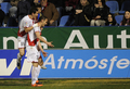 11-12スペイン1部リーグは19日、第24節の試合が各地で行われ、ラージョ・バジェカーノ（Rayo Vallecano）は5-3でレバンテ（Levante）に勝利した。

後半39分に追加点を挙げ、チームメイトのピティ（Francisco Medina Luna &apos;Piti&apos;、左）と歓喜するラージョ・バジェカーノのアンドレア・デリバシッチ（Andrija Delibasic、2012年2月19日撮影）。(c)AFP/JOSE JORDAN