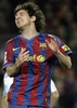 09-10スペイン1部リーグ第24節、FCバルセロナ（%%FC Barcelona%%）対マラガ（%%Malaga CF%%）。試合はバルセロナが2-1で勝利した。写真は落胆した表情を浮かべるFCバルセロナのリオネル・メッシ（%%Lionel Messi%%）。（2010年2月27日撮影）(c)AFP/JOSEP LAGO