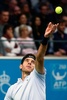 男子テニス、ストックホルム・オープン、シングルス決勝。サーブを打つファン・マルティン・デルポトロ（2017年10月22日撮影）。(c)AFP/Jonathan NACKSTRAND