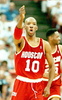 Houston Rockets Sam Cassell celebrates after two of his 16 first half points against the Orlando Magic in game two of the NBA Championships 09 June in the Orlando Arena in Florida. (c)AFP/JEFF HAYNES