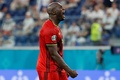 サッカー欧州選手権、グループB、フィンランド対ベルギー。ゴールを喜ぶベルギーのロメルー・ルカク（2021年6月21日撮影）。(c)Anatoly Maltsev / POOL / AFP