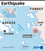 トルコ西部で発生したマグニチュード（M）7.0の地震の震源地を示した地図。(c)AFP
