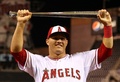 第85回MLBオールスターゲーム（85th All-Star Game）。最優秀選手（MVP）に選出されたア・リーグのマイク・トラウト（Mike Trout、2014年7月15日撮影）。(c)AFP/Getty Images/Elsa