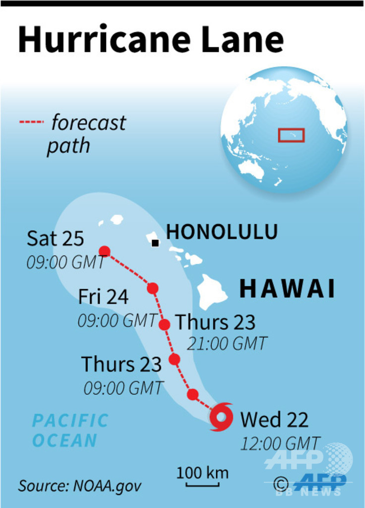 ハワイに猛烈なハリケーン接近 各地で警戒