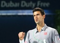 ドバイ・テニス選手権（Dubai Duty Free Tennis Championships 2014）、男子シングルス準決勝。ポイントを奪い喜ぶノバク・ジョコビッチ（Novak Djokovic、2014年2月28日撮影）。(c)AFP/MARWAN NAAMANI