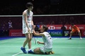 バドミントン、全英オープン、女子ダブルス決勝。優勝を喜ぶ福島由紀/廣田彩花組（2020年3月15日撮影）。 (c)Oli SCARFF / AFP