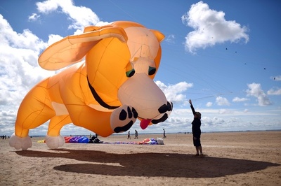 大きなワンちゃんが駆け寄ってくる!? 英国で巨大たこ揚げ大会