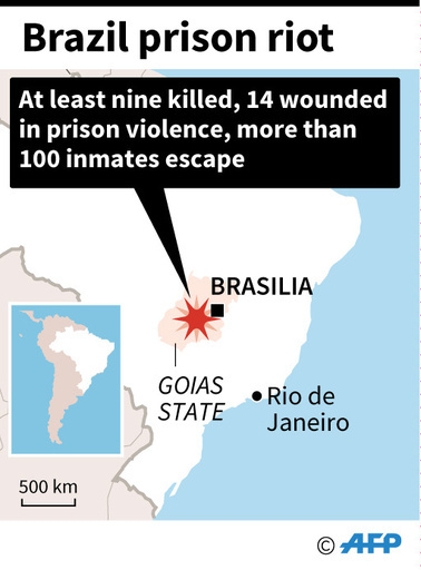ブラジルの刑務所で暴動、9人死亡100人超脱走
