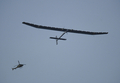 ベルギー・ザベンテム（Zaventem）上空を飛ぶソーラー飛行機「ソーラー・インパルス（Solar Impulse）」（2011年5月13日撮影）。(c)AFP/JOHN THYS