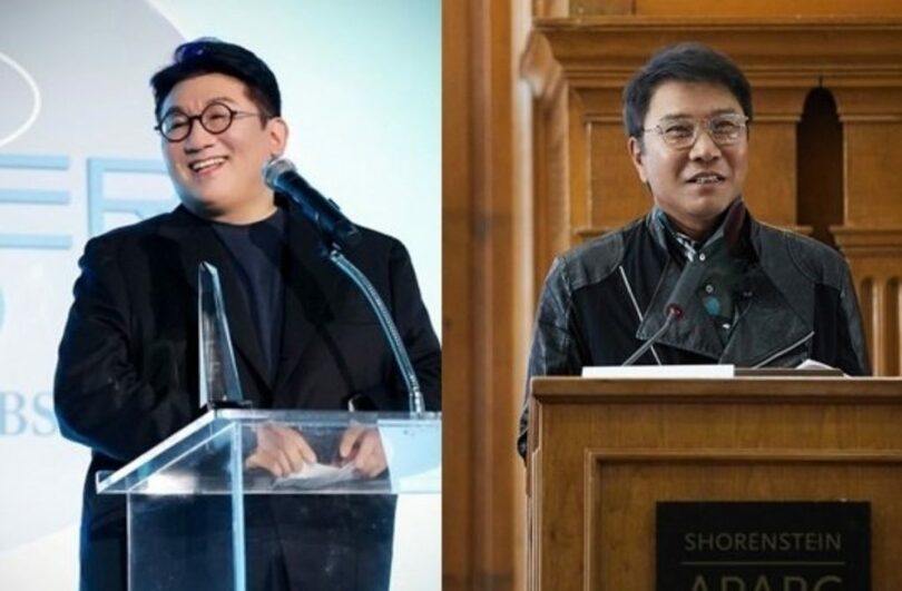 HYBEのパン・シヒョク議長（左）、イ・スマン氏（写真提供＝HYBE、SM）(c)news1