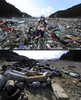 東日本大震災の被災地の震災直後の様子と、2012年1月の様子。

写真上は津波被害を受けた宮城県南三陸町でがれきの中を歩く救助隊員（2011年3月18日撮影）。写真下は現在の様子（2012年1月14日撮影）。(c)AFP/MIKE CLARKE/TORU YAMANAKA