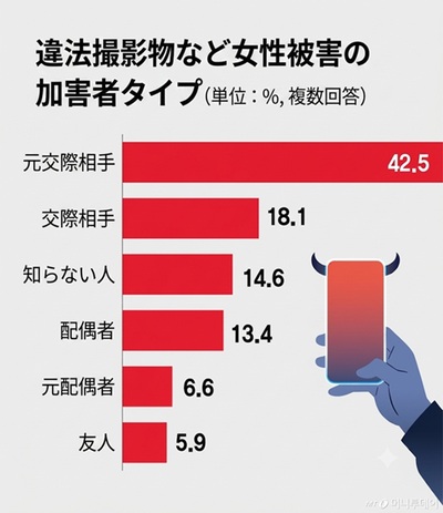 韓国の違法撮影被害、加害者の42％が元交際相手