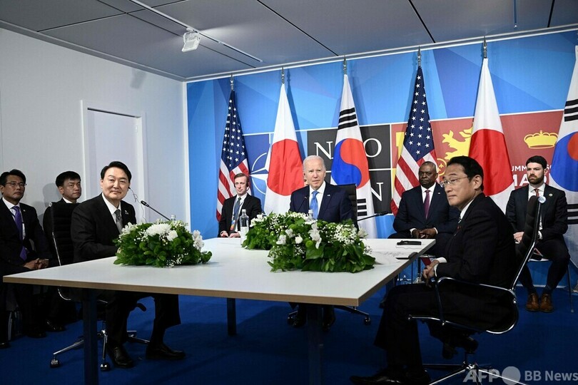 米、日韓防衛の関与「揺るぎない」と強調 3か国首脳会談で